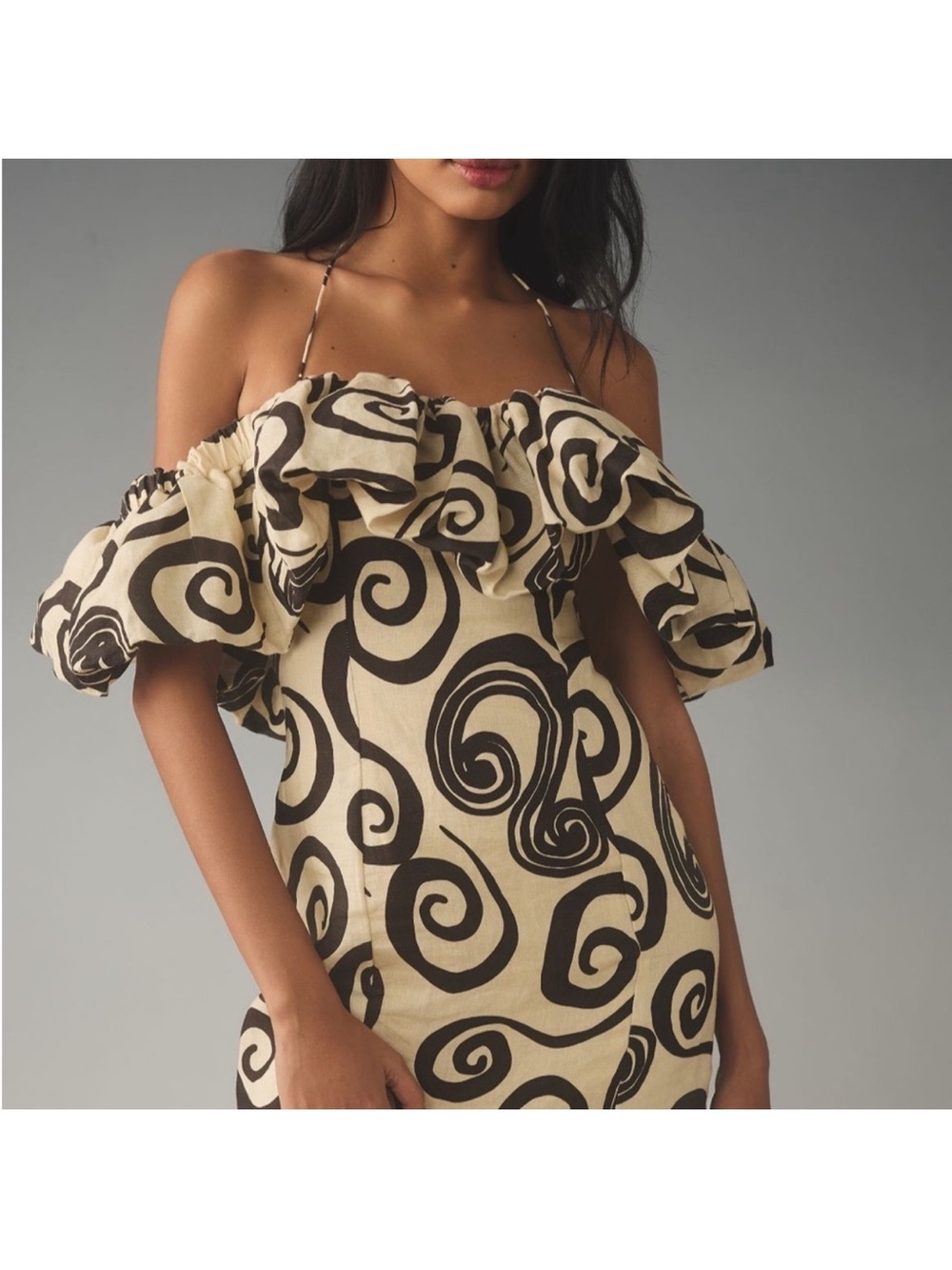 Anthropologie x Wolf Gang Mirador Linen Cream & Black Swirl Print Dress